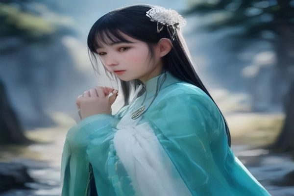 神女逍遥录游戏开篇场景，仙气缭绕的山顶宫殿与身着白衣的女主角对峙，光线柔和唯美，完整呈现东方仙侠世界观